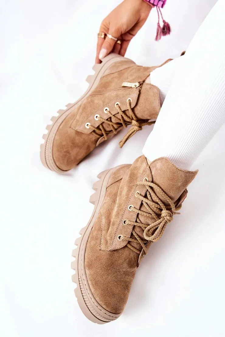 Online Boto Ocieplane Zamszowe Botki Trapery Camel Cressid