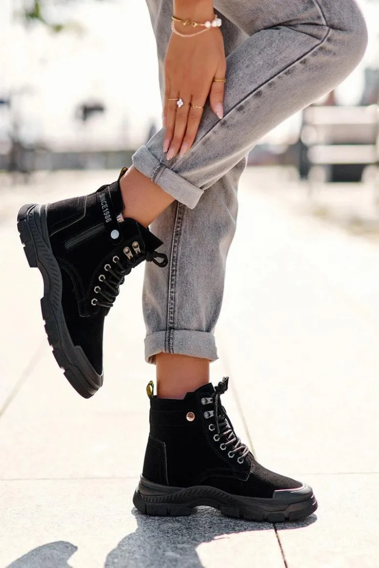 Boto Botki Ocieplane|Damskie Trapery*Ocieplane Zamszowe Damskie Botki Trapery Czarne Jailina Czarny