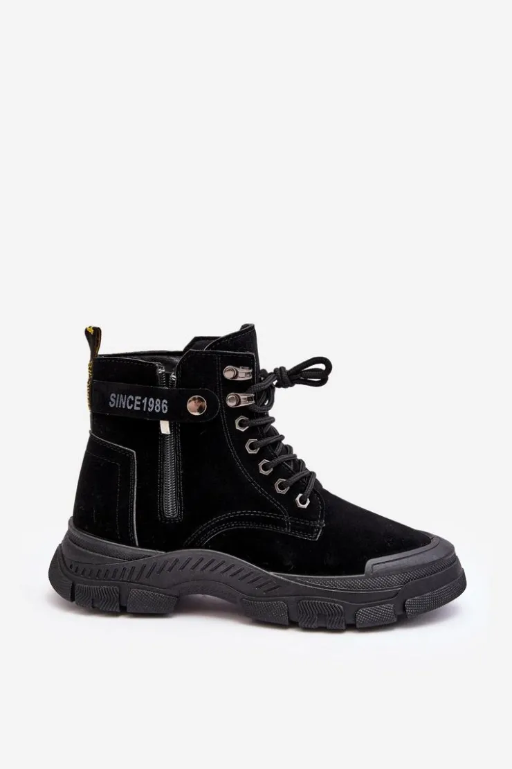 Boto Botki Ocieplane|Damskie Trapery*Ocieplane Zamszowe Damskie Botki Trapery Czarne Jailina Czarny