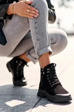 Boto Botki Ocieplane|Damskie Trapery*Ocieplane Zamszowe Damskie Botki Trapery Czarne Jailina Czarny