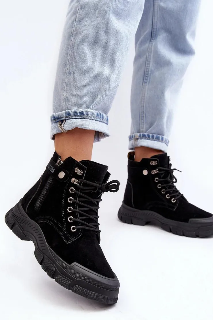 Boto Botki Ocieplane|Damskie Trapery*Ocieplane Zamszowe Damskie Botki Trapery Czarne Jailina Czarny