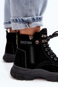 Boto Botki Ocieplane|Damskie Trapery*Ocieplane Zamszowe Damskie Botki Trapery Czarne Jailina Czarny