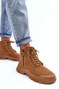 Boto Botki Ocieplane|Damskie Trapery*Ocieplane Zamszowe Damskie Botki Trapery Camel Jailina Brązowy