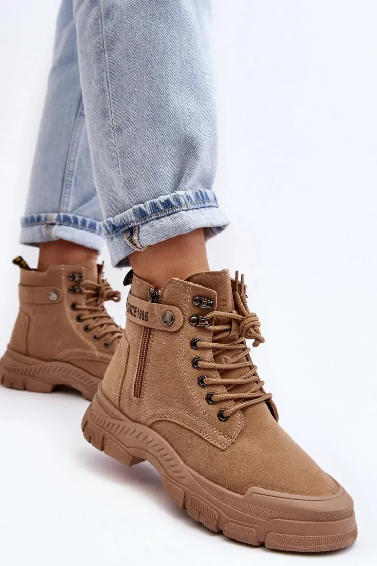 Boto Botki Ocieplane|Damskie Trapery*Ocieplane Zamszowe Damskie Botki Trapery Beżowe Jailina Beżowy