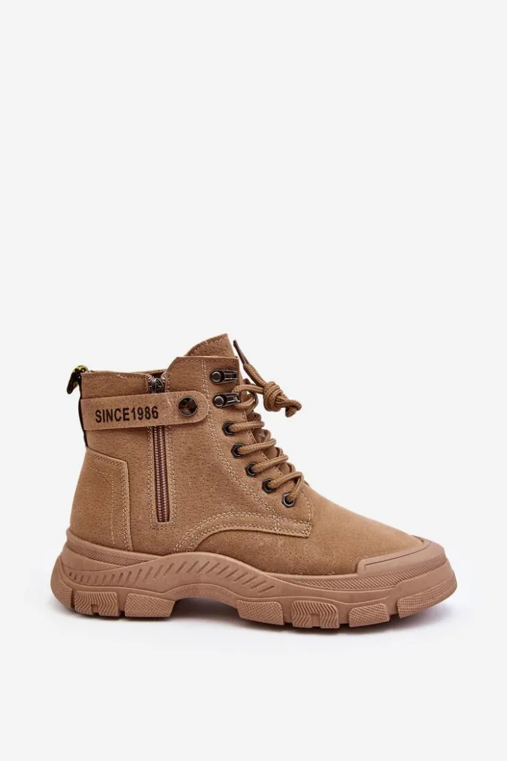 Boto Botki Ocieplane|Damskie Trapery*Ocieplane Zamszowe Damskie Botki Trapery Beżowe Jailina Beżowy