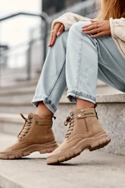 Boto Botki Ocieplane|Damskie Trapery*Ocieplane Zamszowe Damskie Botki Trapery Beżowe Jailina Beżowy