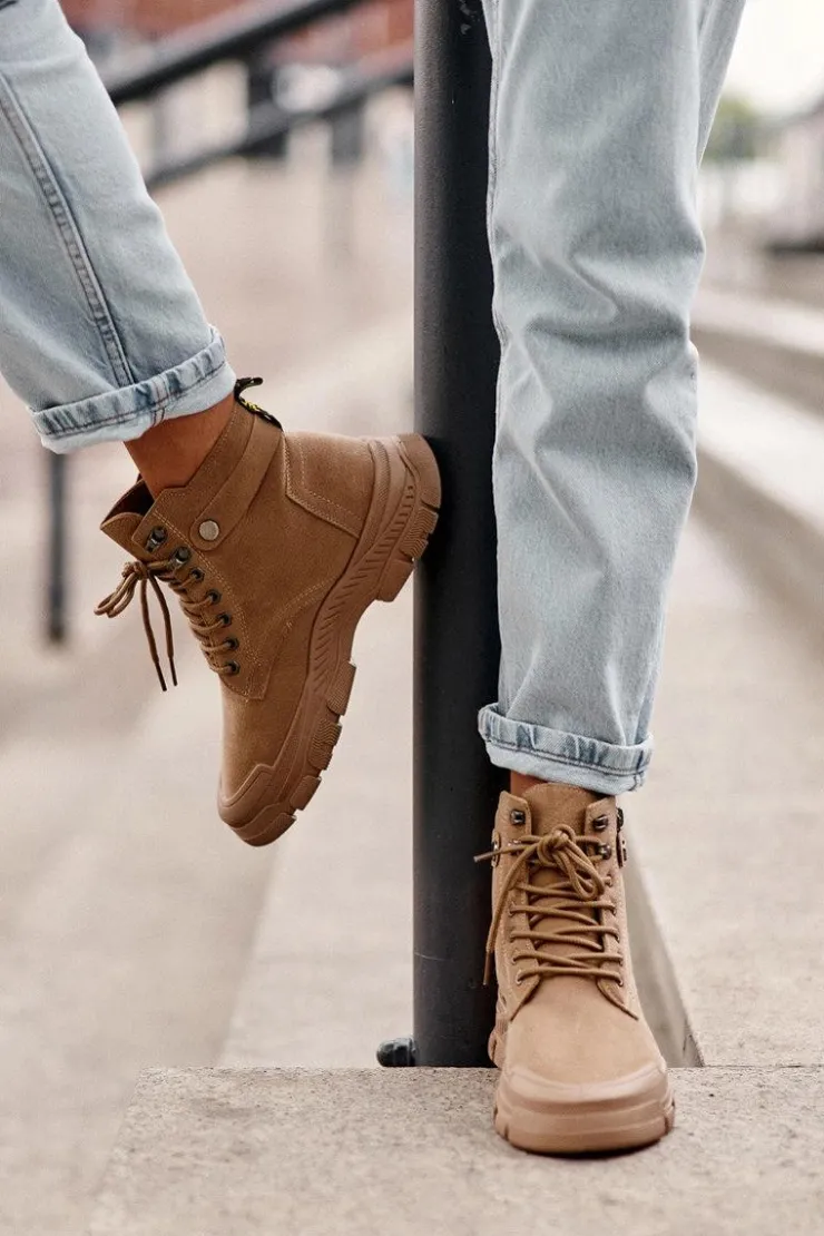 Boto Botki Ocieplane|Damskie Trapery*Ocieplane Zamszowe Damskie Botki Trapery Beżowe Jailina Beżowy