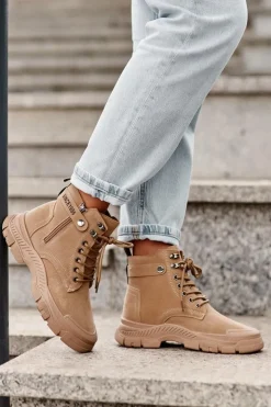 Boto Botki Ocieplane|Damskie Trapery*Ocieplane Zamszowe Damskie Botki Trapery Beżowe Jailina Beżowy