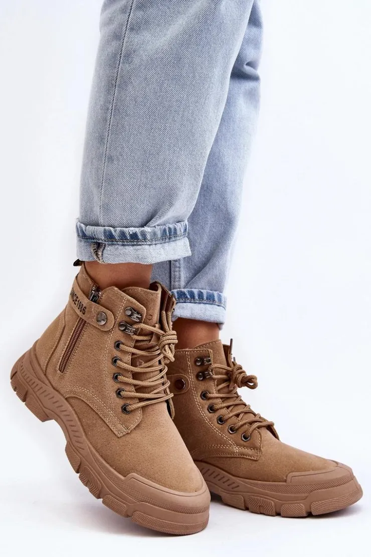 Boto Botki Ocieplane|Damskie Trapery*Ocieplane Zamszowe Damskie Botki Trapery Beżowe Jailina Beżowy