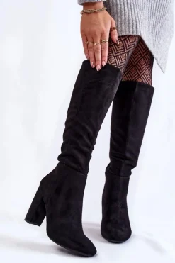 Boto Kozaki Przed Kolano|Kozaki Na Obcasie*Ocieplane Zamszowe Kozaki Na Słupku Czarne Obsessive