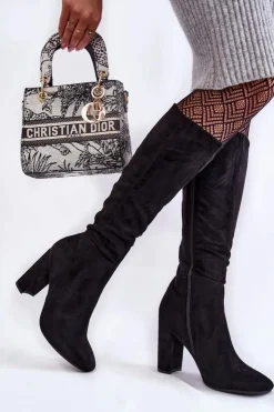 Boto Kozaki Przed Kolano|Kozaki Na Obcasie*Ocieplane Zamszowe Kozaki Na Słupku Czarne Obsessive