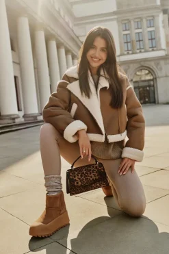 Damskie Big Star Shoes Ocieplane Zamszowe Śniegowce Na Platformie Big Star OO274A212 Brązowe