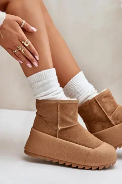 Damskie Big Star Shoes Ocieplane Zamszowe Śniegowce Na Platformie Big Star OO274A212 Brązowe