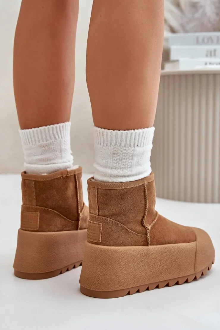 Damskie Big Star Shoes Ocieplane Zamszowe Śniegowce Na Platformie Big Star OO274A212 Brązowe