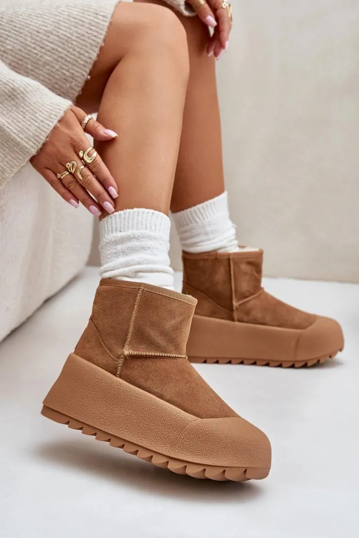 Damskie Big Star Shoes Ocieplane Zamszowe Śniegowce Na Platformie Big Star OO274A212 Brązowe