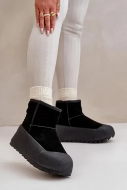 Big Star Shoes Śniegowce Damskie*Ocieplane Zamszowe Śniegowce Na Platformie Big Star OO274A213 Czarne