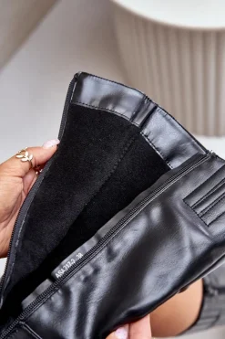 Boto Kozaki Ocieplane|Kozaki Na Słupku*Ocieplnae Kozaki Na Słupku Eko Skórzane Do Połowy Łydki Czarne Ellithira Czarny