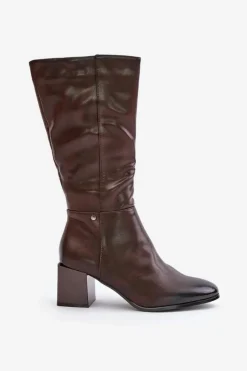 Best Boto Ocieplnae Kozaki Na Słupku Eko Skórzane Do Połowy Łydki Brązowe Ellithira Brązowy