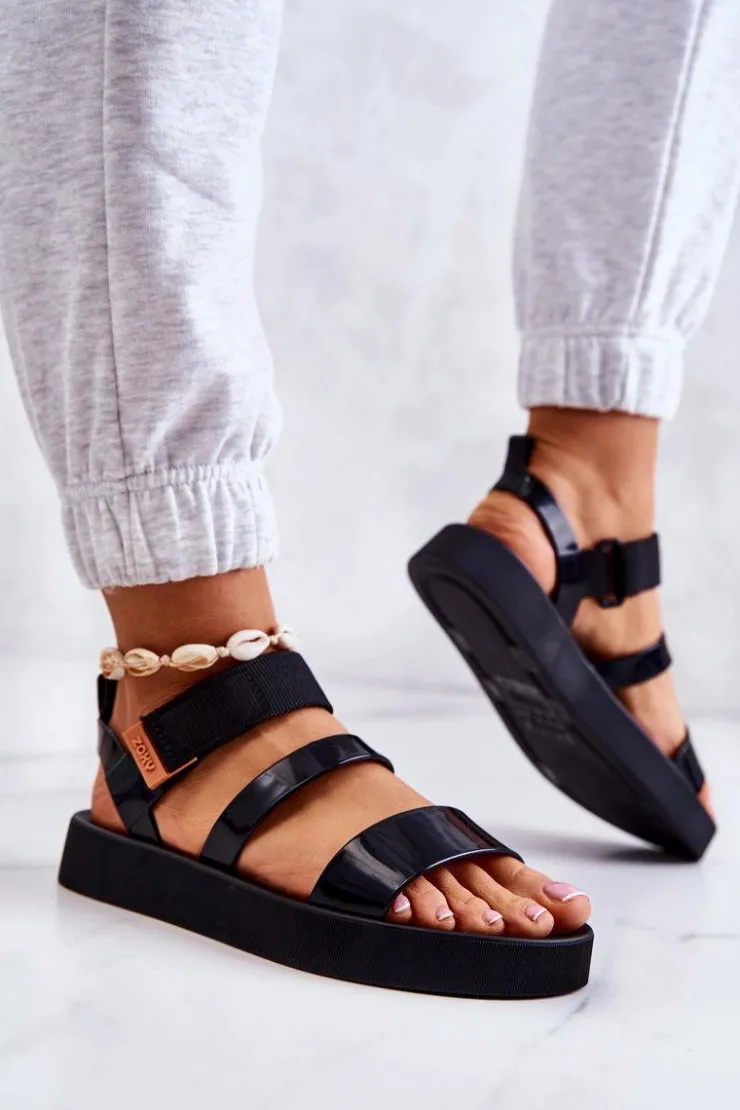 ZAXY Sandały Gumowe|Sandały Płaskie*Pachnące Gumowe Sandały Na Rzep HH285285 Czarne