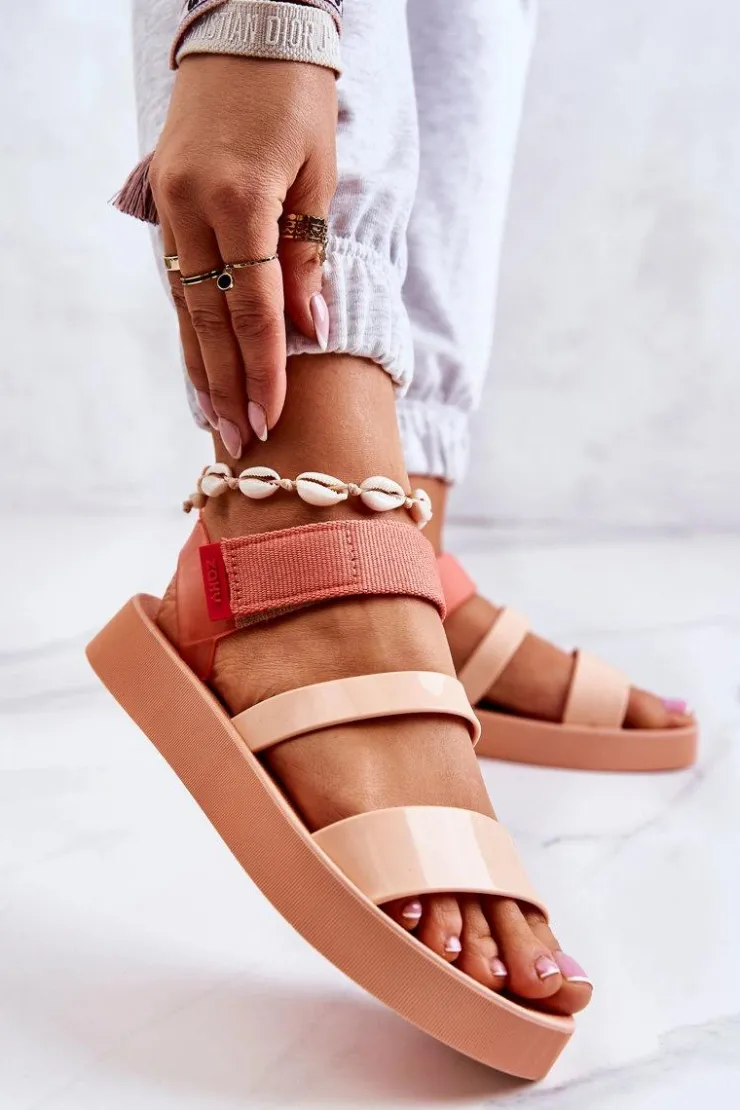 Damskie ZAXY Pachnące Gumowe Sandały Na Rzep HH285288 Pomarańczowe