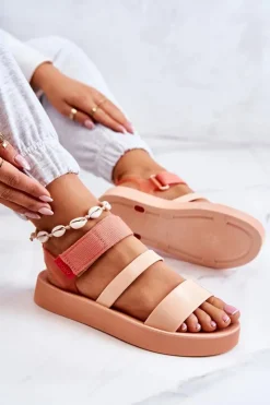 Damskie ZAXY Pachnące Gumowe Sandały Na Rzep HH285288 Pomarańczowe