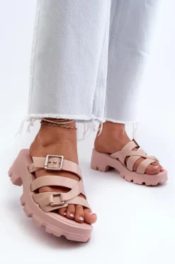 New ZAXY Pachnące Klapki Damskie Na Niskim Obcasie NN285044 Jasnoróżowe Różowy