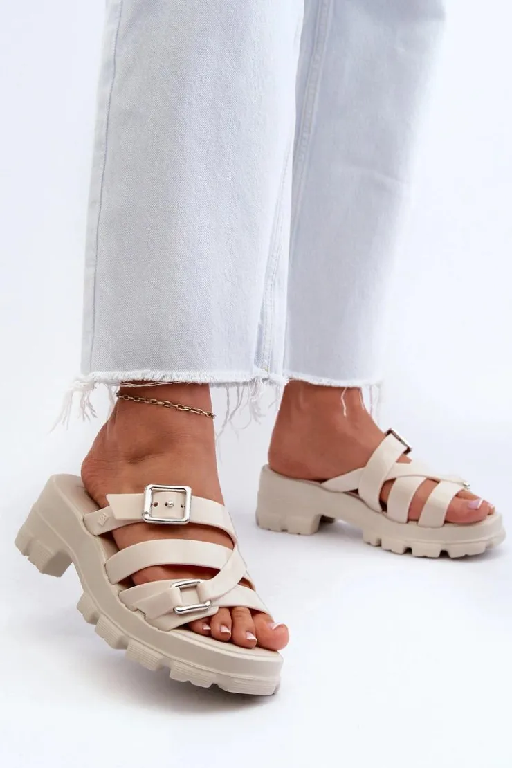 Damskie ZAXY Pachnące Klapki Damskie Na Niskim Obcasie NN285042 Jasnobeżowe