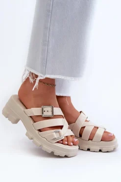 Damskie ZAXY Pachnące Klapki Damskie Na Niskim Obcasie NN285042 Jasnobeżowe