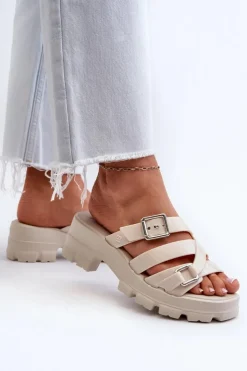 Damskie ZAXY Pachnące Klapki Damskie Na Niskim Obcasie NN285042 Jasnobeżowe