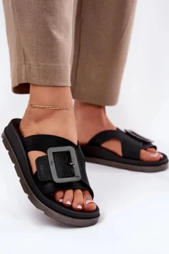 Damskie ZAXY Pachnące Klapki Damskie Z Ozdobną Klamrą RR285078 Czarne