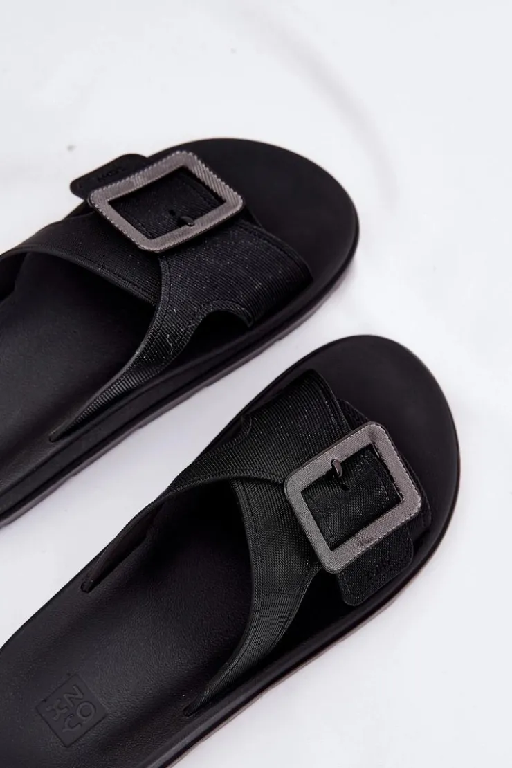 Damskie ZAXY Pachnące Klapki Damskie Z Ozdobną Klamrą RR285078 Czarne