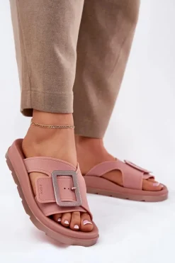 ZAXY Klapki Damskie Klasyczne*Pachnące Klapki Damskie Z Ozdobną Klamrą RR285077 Brudny Róż