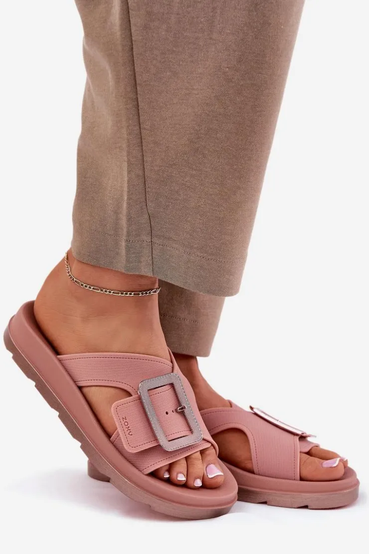 ZAXY Klapki Damskie Klasyczne*Pachnące Klapki Damskie Z Ozdobną Klamrą RR285077 Brudny Róż