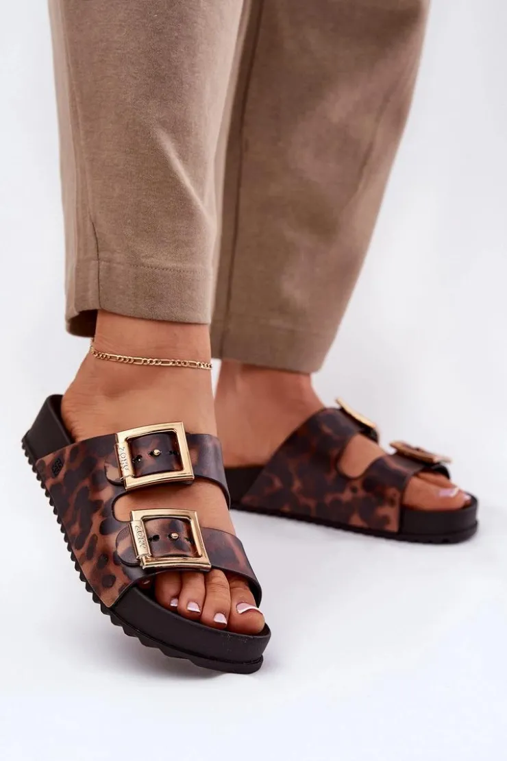 ZAXY Klapki Damskie Klasyczne*Pachnące Klapki Damskie Z Klamrami Panterka RR285059 Brązowe Brązowy