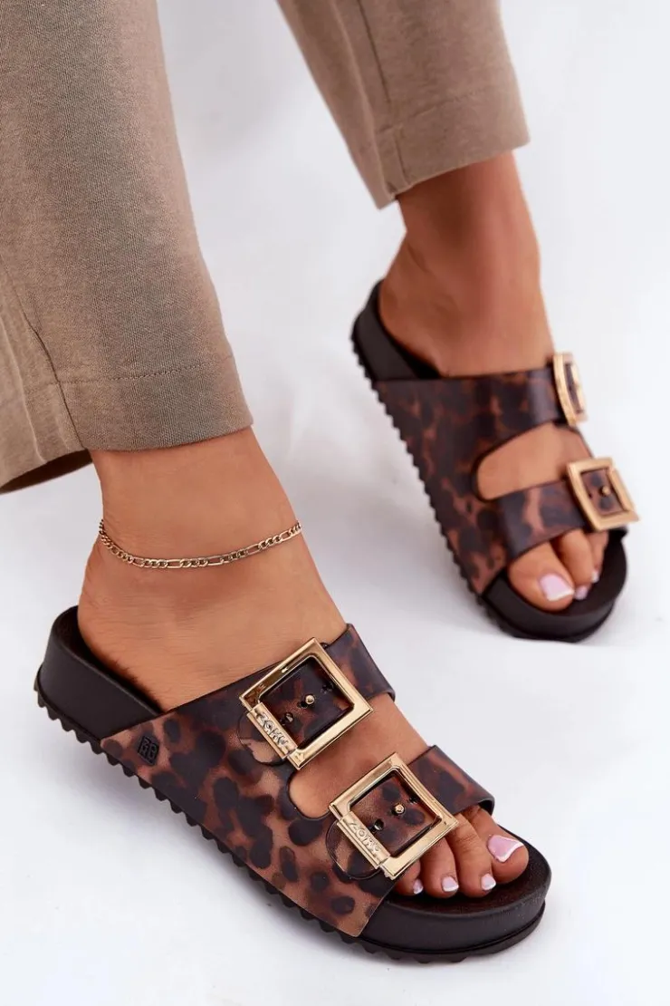 ZAXY Klapki Damskie Klasyczne*Pachnące Klapki Damskie Z Klamrami Panterka RR285059 Brązowe Brązowy