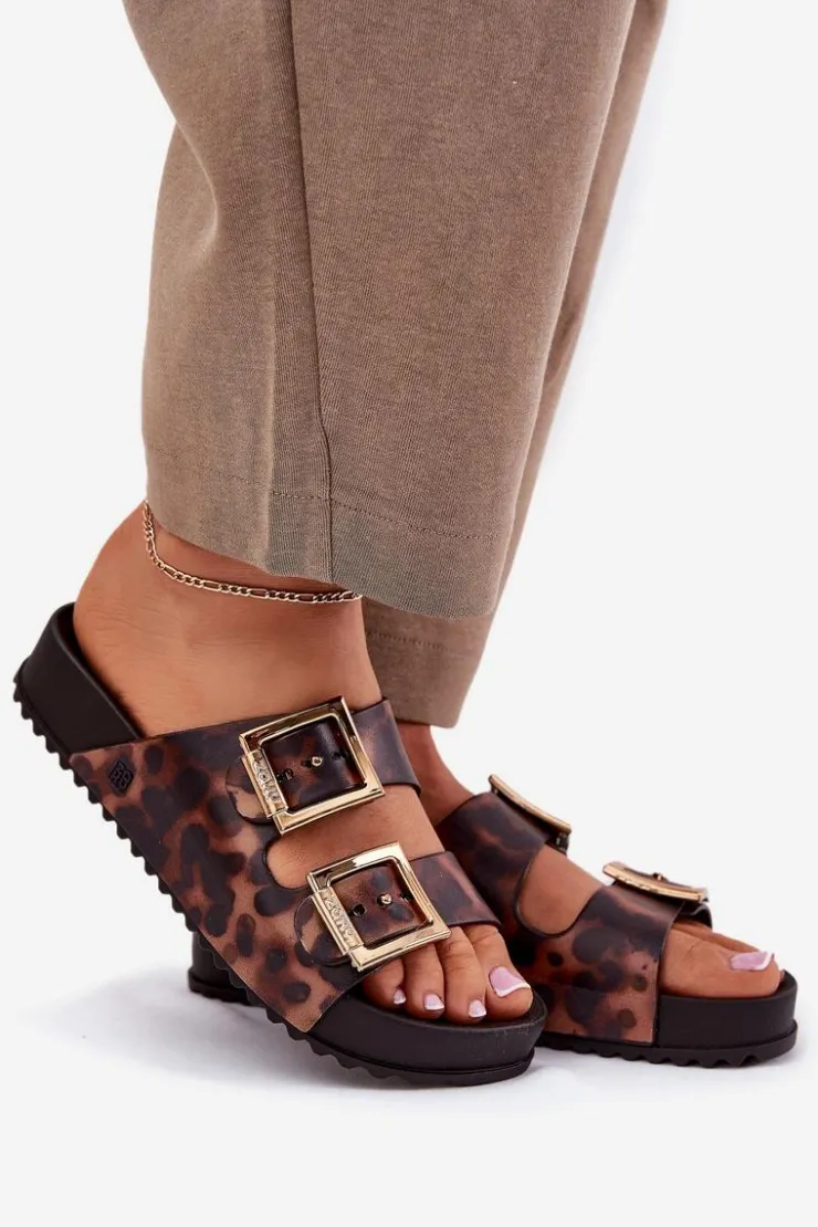 ZAXY Klapki Damskie Klasyczne*Pachnące Klapki Damskie Z Klamrami Panterka RR285059 Brązowe Brązowy