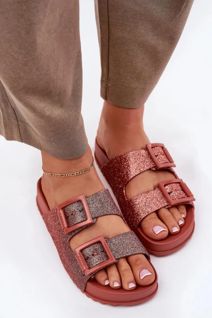 Damskie ZAXY Pachnące Klapki Damskie Z Brokatem I Klamrami RR285025 Brudny Róż