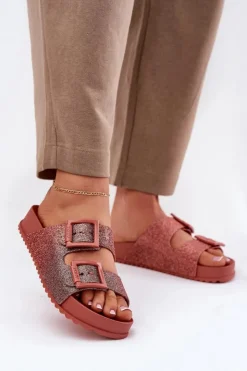 Damskie ZAXY Pachnące Klapki Damskie Z Brokatem I Klamrami RR285025 Brudny Róż