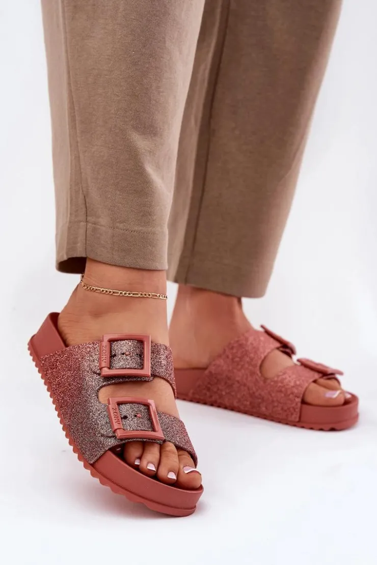 Damskie ZAXY Pachnące Klapki Damskie Z Brokatem I Klamrami RR285025 Brudny Róż