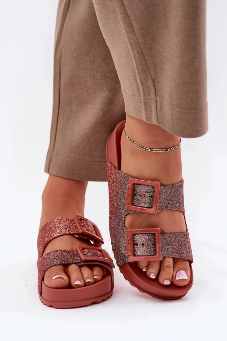 Damskie ZAXY Pachnące Klapki Damskie Z Brokatem I Klamrami RR285025 Brudny Róż