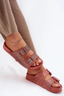 Damskie ZAXY Pachnące Klapki Damskie Z Brokatem I Klamrami RR285025 Brudny Róż