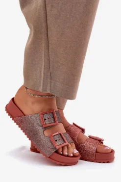 Damskie ZAXY Pachnące Klapki Damskie Z Brokatem I Klamrami RR285025 Brudny Róż