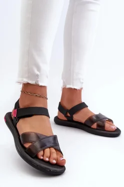 Online ZAXY Pachnące Sandały Na Płaskiej Podeszwie JJ285011 Czarne