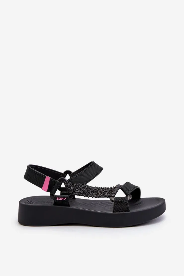 ZAXY Sandały Gumowe|Sandały Płaskie*Pachnące Sandały Na Rzep LL285062 Czarne Czarny