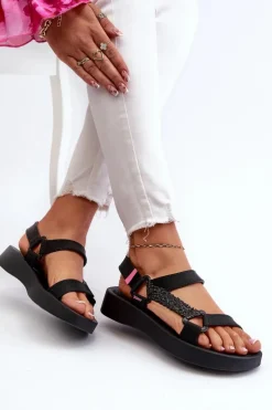 ZAXY Sandały Gumowe|Sandały Płaskie*Pachnące Sandały Na Rzep LL285062 Czarne Czarny