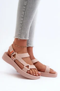 ZAXY Sandały Gumowe|Sandały Płaskie*Pachnące Sandały Na Rzep LL285061 Jasnoróżowe