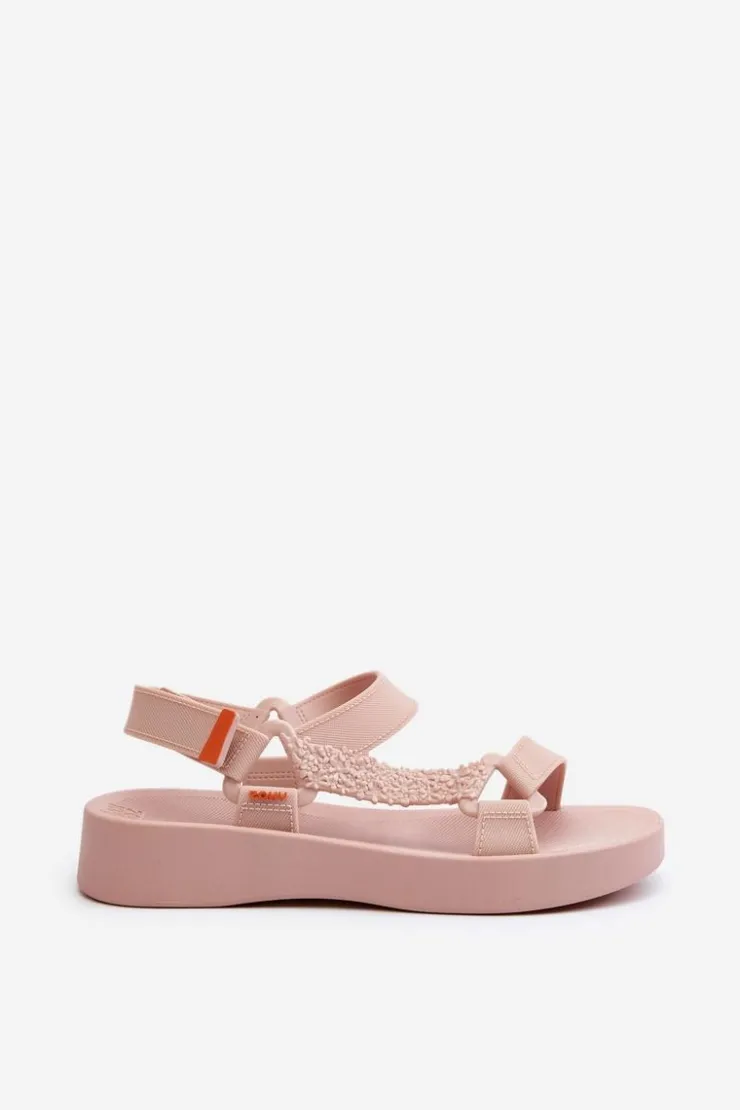 ZAXY Sandały Gumowe|Sandały Płaskie*Pachnące Sandały Na Rzep LL285061 Jasnoróżowe