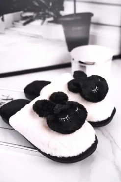 Hot Boto Papcie Damskie Futrzane Biało Czarne Rabbit