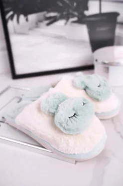 Damskie Boto Papcie Damskie Futrzane Jasno Zielone Rabbit