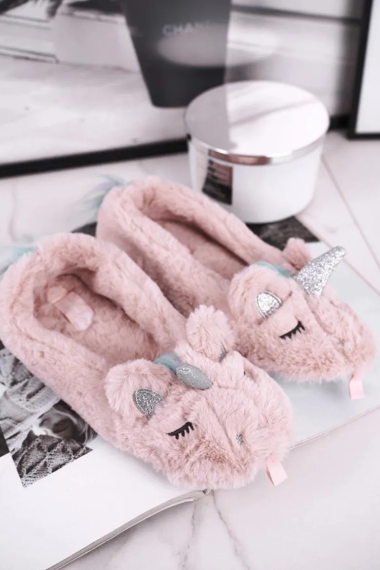 Damskie Boto Papcie Damskie Futrzane Jednorożce Różowe Rainbow